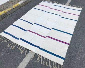 Striped oversized hemp Rug, 5'7x8'1 ft, Turkish Kilim Rug, Kilim rug, Handmade, Vintage salon rug, Striped hemp Rug, Area Rug, 248x175 cm