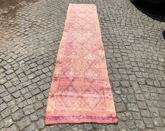 Long runner Rug, 11'3x2'3 ft, Hallway carpet runner, Turkish runner rug, handknotted runner rug, Wool carpet runner , Vintage, 347x73 cm.