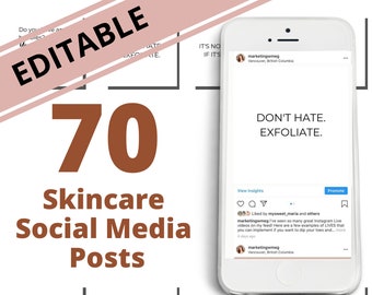 EDITABLE 70 Skincare Instagram Posts Vol 1  | Skincare Quotes | Med Spa Posts| Esthetician Posts | Social Media Quotes