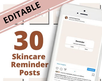 EDITABLE 30 Skincare Reminder Instagram Posts Vol 1 | Skincare Quotes | Med Spa Posts| Esthetician Posts | Social Media Quotes