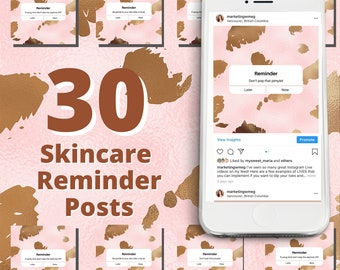 30 Pink and Gold Print Skincare Reminder Instagram Posts Vol 1  | Skincare Quotes | Med Spa Post| Esthetician Posts | Social Media Quotes