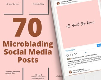 70 Pink Microblading Social Posts Instagram Post Pack Vol 1| Brows Quotes | Microblading Posts| Beauty Post Pack | Brow Artists Post