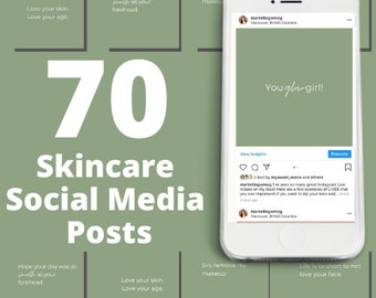 70 Green Skincare Instagram Posts Vol 1 | Skincare Quotes | Med Spa Posts| Esthetician Posts | Social Media Quotes