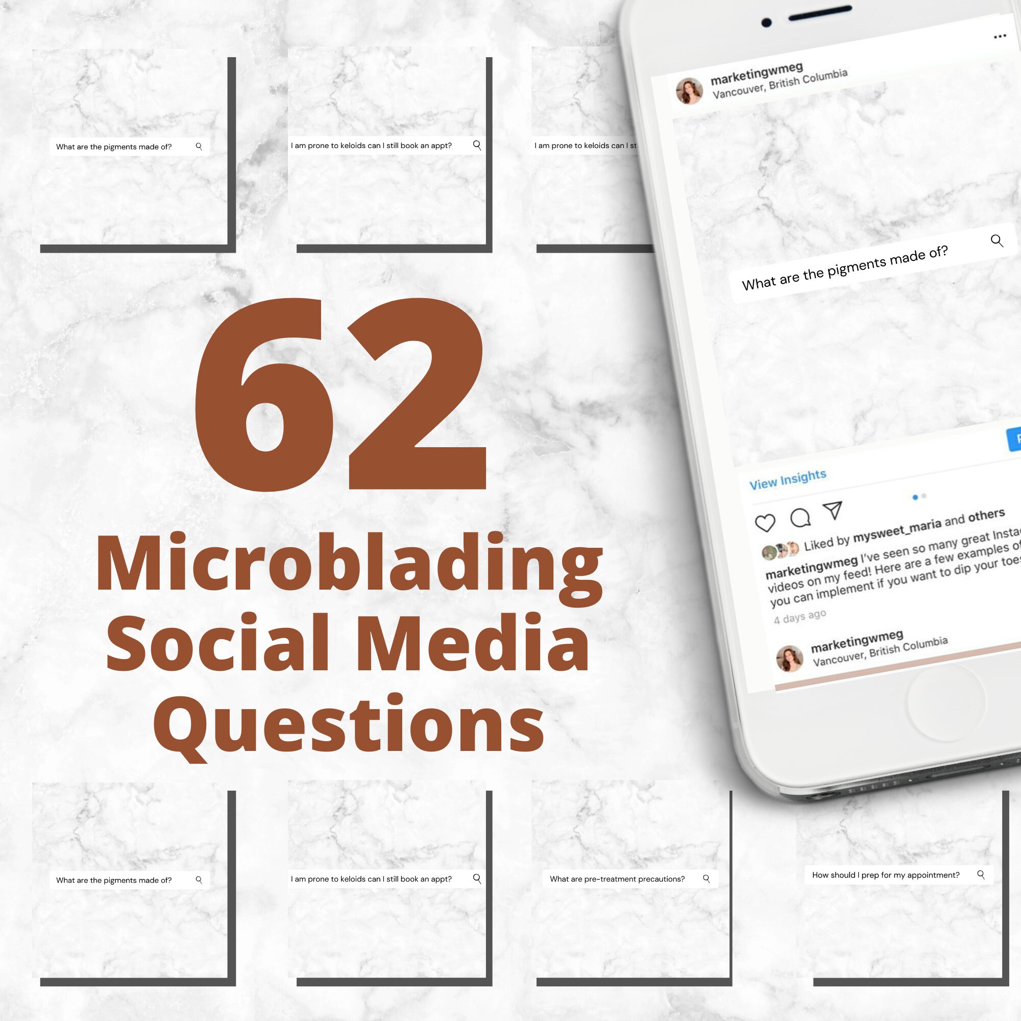 62 Marble Microblading Social Questions Instagram Post Pack Vol 1| Brows Quotes | Microblading Posts| Beauty Post Pack | Brow Artists Post