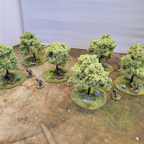 Plateau de table Wargaming 28 mm, lot de 6 petits arbres simples (fabriqués sur commande) pour Warhammer 40k, donjons et dragons, zone de distribution, verrou, fantastique