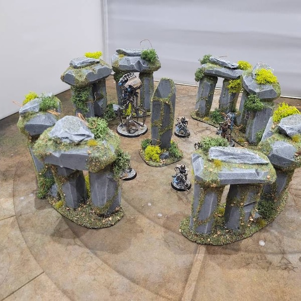 Juego prepintado de Stonehenge para juegos de guerra de mesa - Terreno de juego de guerra de 28 mm / Paisaje AOS / Miniaturas de modelos de paisajes / Terreno de dispersión