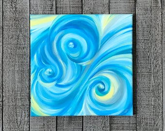 Colorful oil painting on canvas. Hand painted abstract art. 12x12 original wall art.