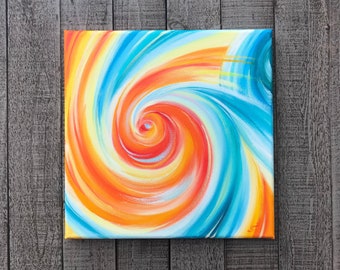 Bright colorful oil painting on canvas. Hand painted abstract art. 12x12 original wall art. Wall decoration.