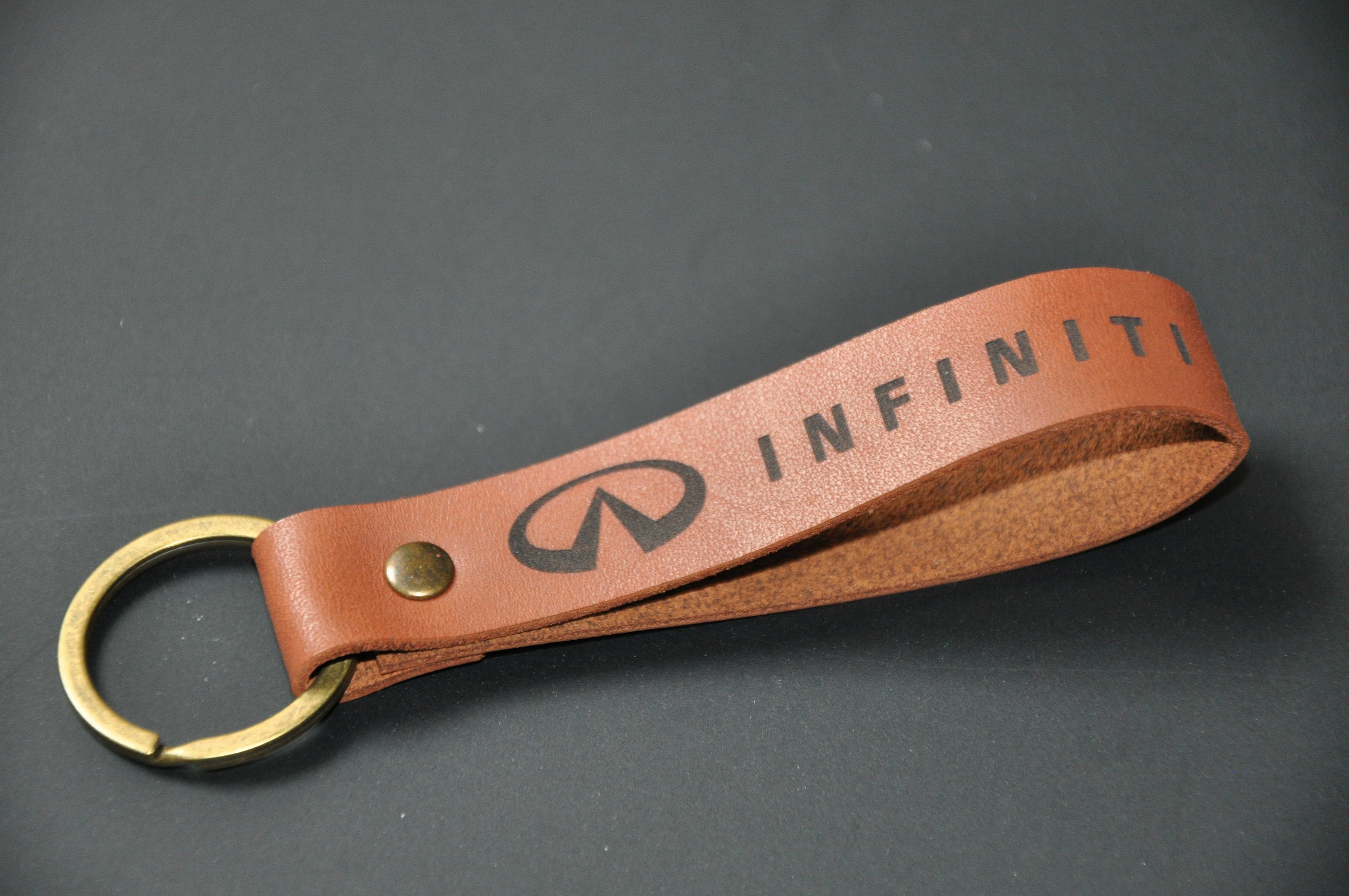 Leather Infiniti keychain. Personalized keychain. Gift box. Etsy