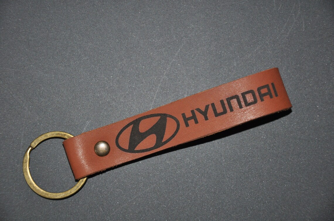 Leather Hyundai keychain. Personalized keychain. Gift box. Etsy