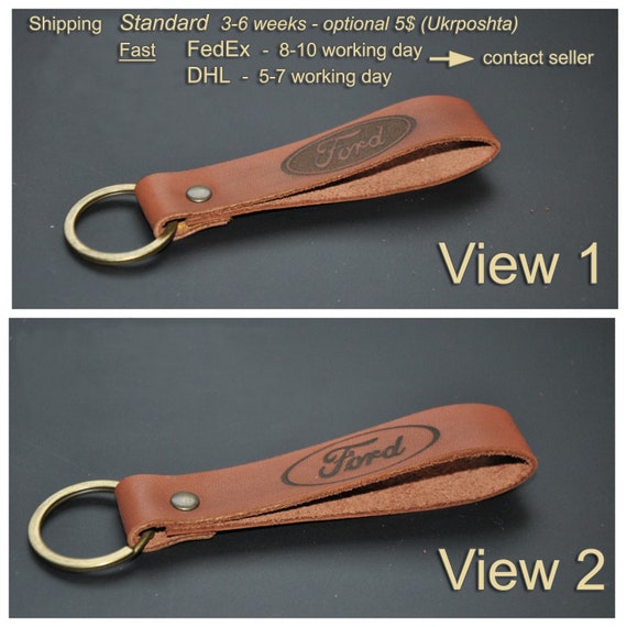 Leather Ford keychain. Personalized keychain. Gift box. Best Etsy