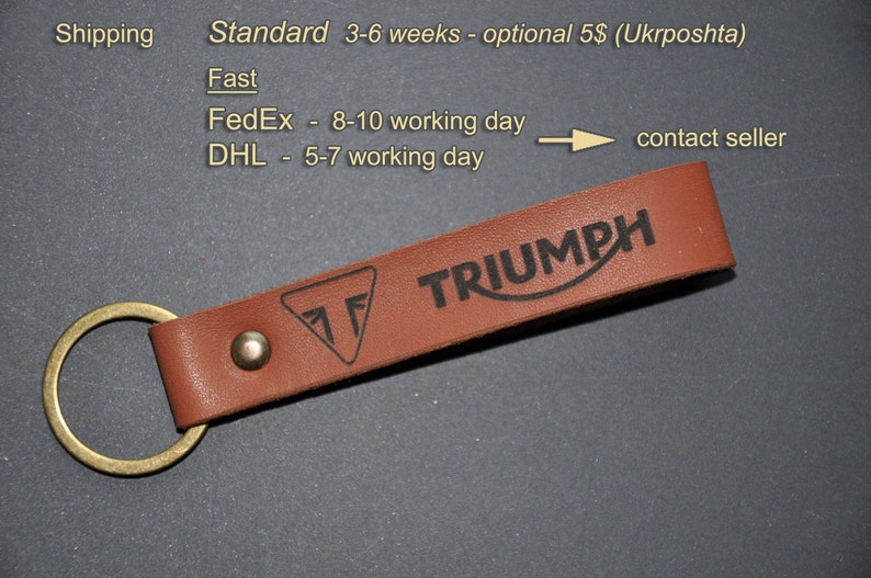 Leather Triumph keychain. Personalized keychain. Gift box. Etsy