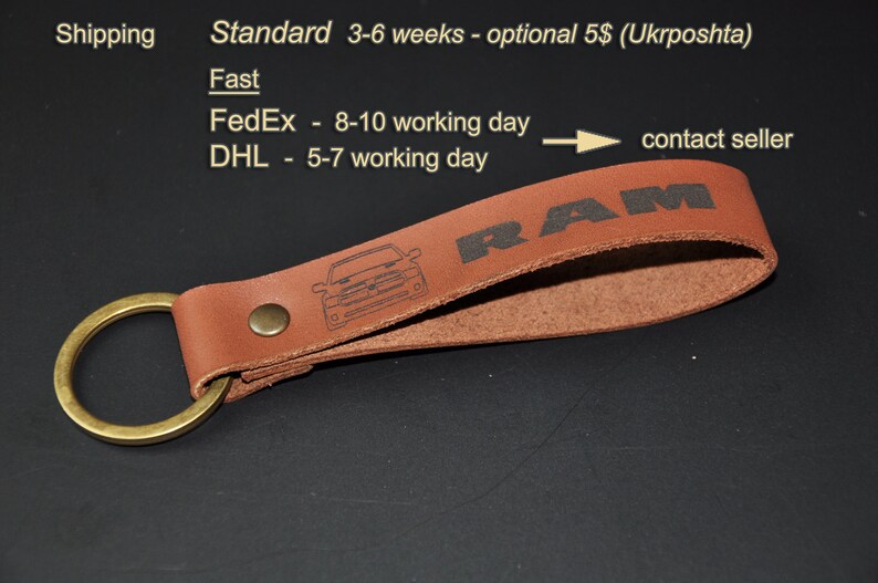 Leather Dodge RAM keychain. Personalized keychain. Gift box. Etsy
