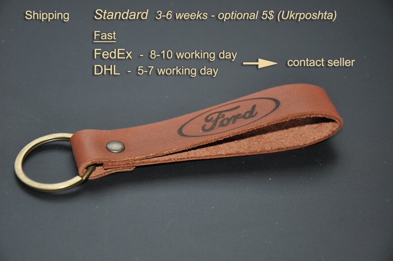 Leather Ford keychain. Personalized keychain. Gift box. Best Etsy