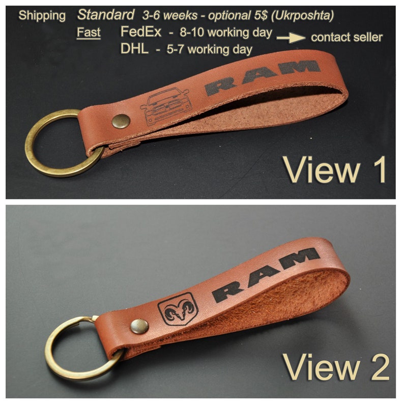 Leather Dodge RAM keychain. Personalized keychain. Gift box. Etsy