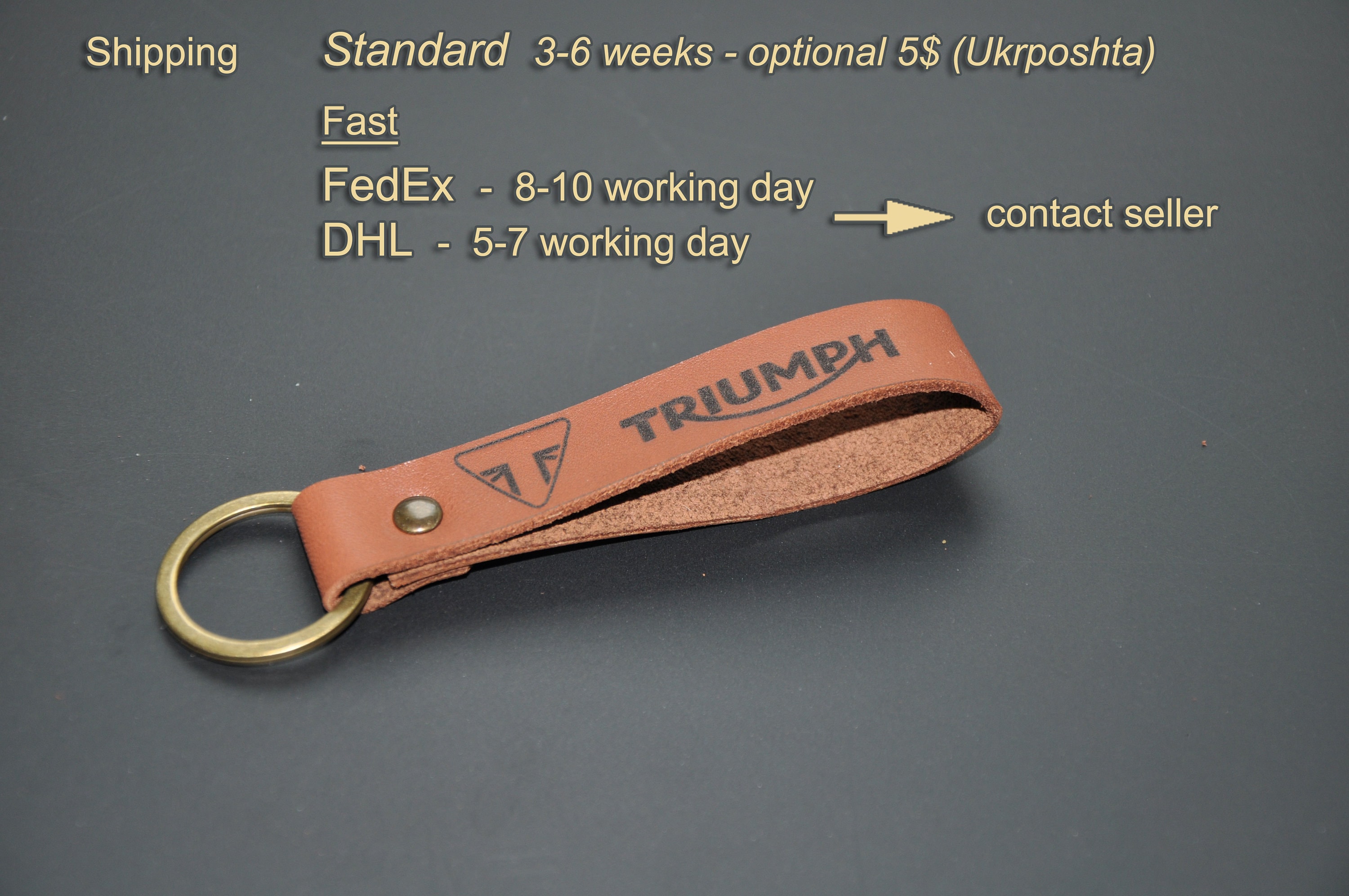 Leather Triumph keychain. Personalized keychain. Gift box. Etsy