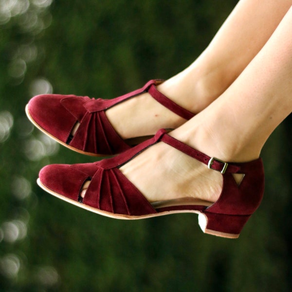 JOSEPHINE Bordeaux suede - Hand-crafted leather swing shoes