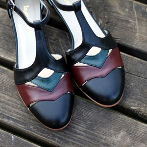 1960s Style Dresses, Clothing, Shoes UK Hand-crafted leather swing shoes - Mildred Black leather $172.00 AT vintagedancer.com