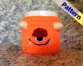 Twitchy Eye Demon Halloween Cozie, Crochet Cup Cozie, Patrón de ganchillo, Porta bebidas