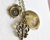 MultiCharm Clock and Key long chain Necklace