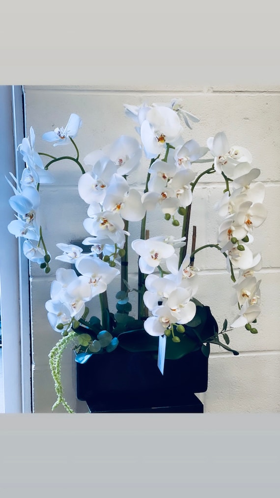 Windowsill Silk Orchid Moss Eucalyptus Flower Arrangement 