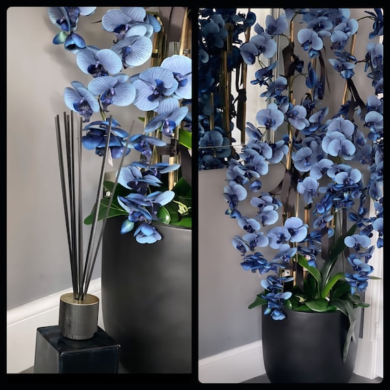 Orquídeas artificiales para decoración del hogar, jarrón plateado