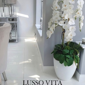 Tall White Artificial Orchid Arrangement, Luxury Plant with Pot, Floor Standing Display