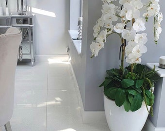 Tall White Artificial Orchid Arrangement, Luxury Plant with Pot, Floor Standing Display