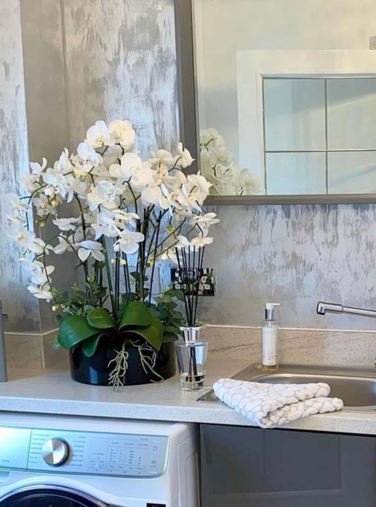 White Orchid Arrangement in Black Gloss Vase. Flower Etsy