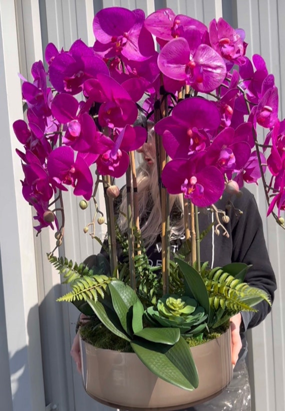 NEU! Cerise real touch künstliche Orchidee in Glasvase