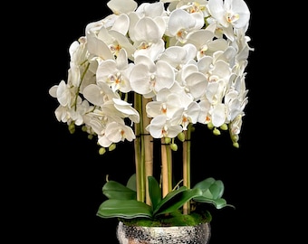 Widealiff Large Artificial Orchid Bonsai With Vase - Lifelike Phalaenopsis Fake Plant For Home, Office & Party Decor, Light Yellow White - View #4