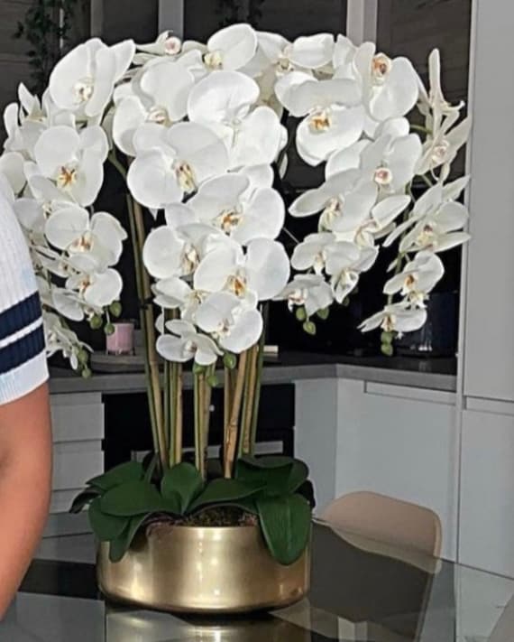 Orchidea Artificiale Bianca In Vaso 41cm - Finta Orchidea Per Centrotavola, Matrimoni E Decorazione - Foto 6