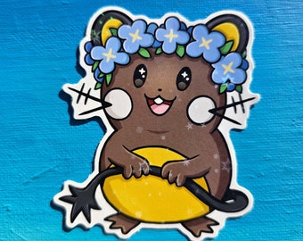 Shiny Dedenne Floral Vinyl Sticker (3")