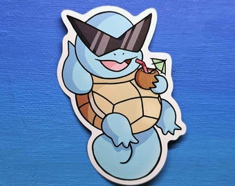 Squirtle Summer Chillin' Vinyl Sticker (3")