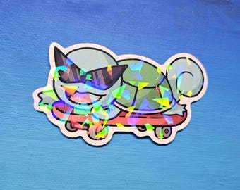 Shiny Cool Squirtle Skateboard Vinyl Sticker (3")