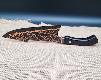 Handmade Chef's Knife, 21 Layer Copper Damascus Harpoon Clip Chef's Knife, Forged In Ireland.
