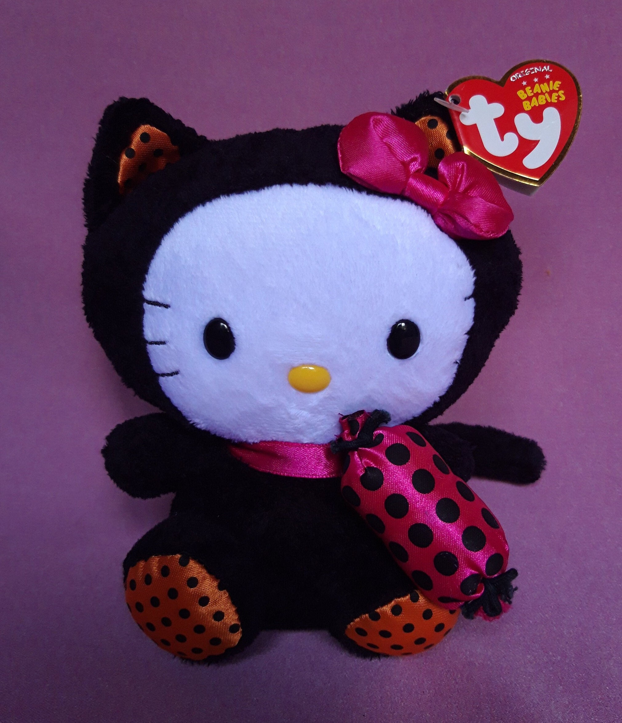 Halloween Hello Kitty TY Black Cat Hold Sweet Plush Stuffed 