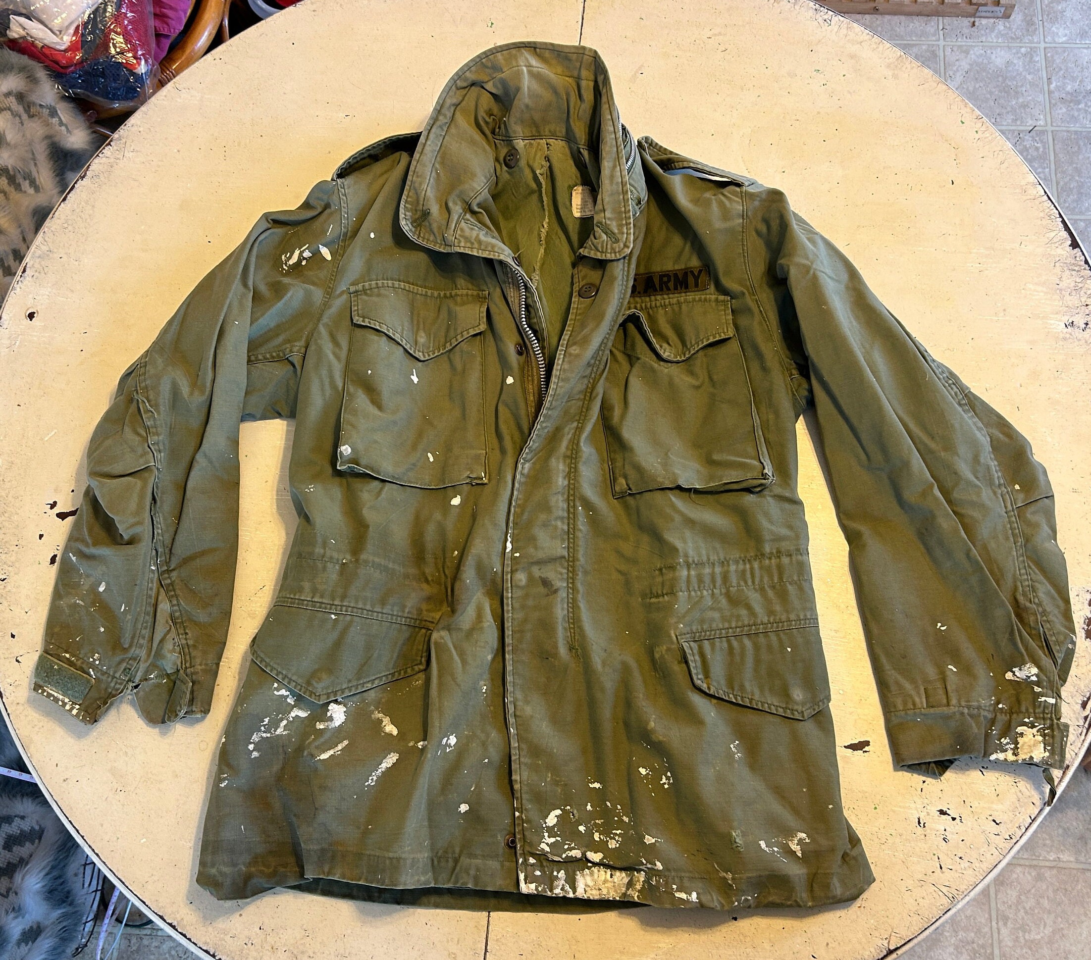 ▪️60’s【PAINTING】MILITARY JACKET Military 60s Men's 1966 Dated Vintage Dutch, Belgian Army