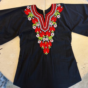 Vintage 70s Black Kaftan w/ Embroidered detail