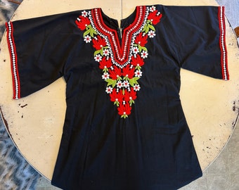 Vintage 70s Black Kaftan w/ Embroidered detail