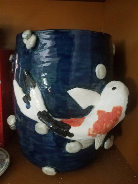 Koi Fish Ceramic Vase Etsy