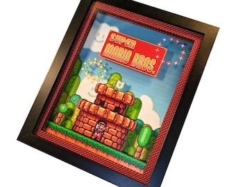 Super Mario Bros. All-Stars 3D Shadowbox Wall Art - Retro SNES UV Ink Gamer Decor