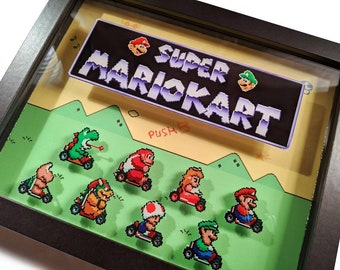 Super Mario Kart Title Screen 3D Shadowbox Wall Art - Retro Sega Genesis UV Ink Gamer Decor