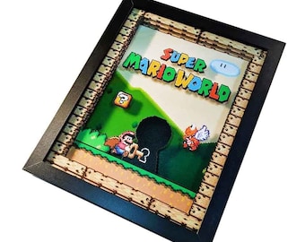 Super Mario World 3D Shadowbox Wall Art - Retro SNES UV Ink Gamer Decor