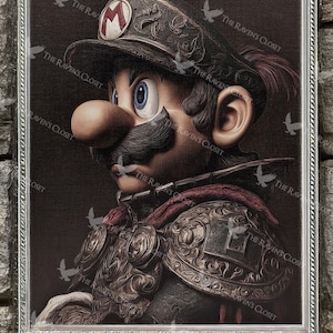 Super Mario Renaissance Style Painting Art Print - AI-Generated Mario Character on 9x12 Canvas Panel, Classic Nintendo Wall Art