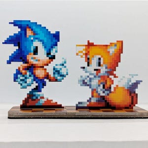 Thick Acrylic Sonic & Tails Standee: Retro Gaming Desktop Decor
