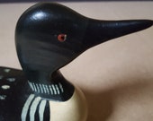 Wooden hand painted duck. Common Loon wooden duck decoy, signed Jim Harkness, Stayner, Ontario 1985