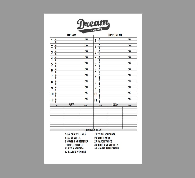 Custom Baseball Lineup Card College Edition in Color Etsy