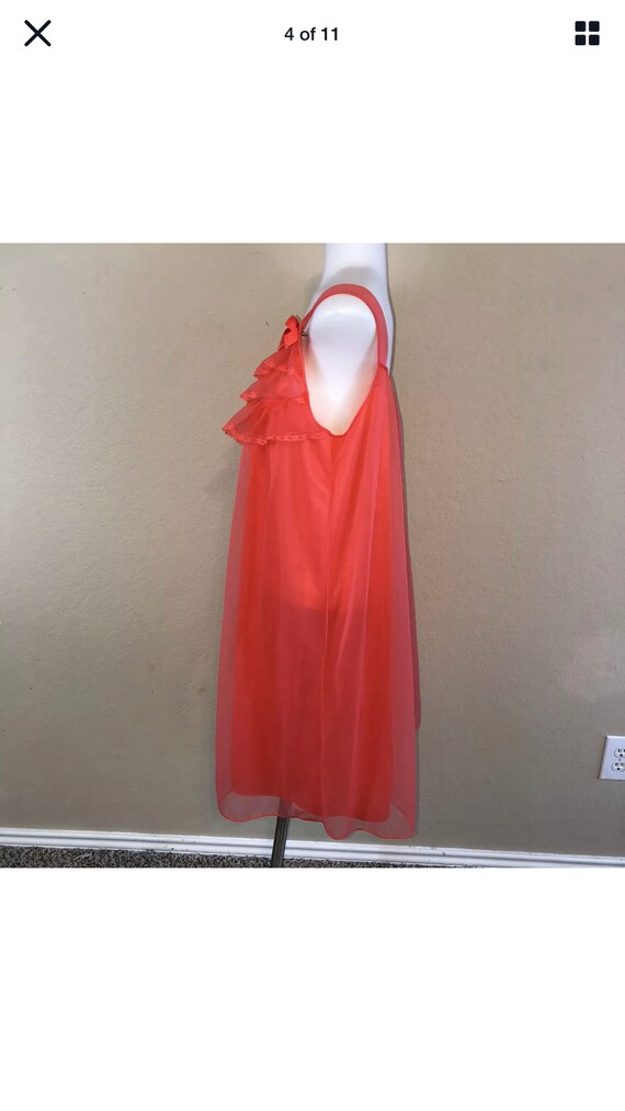 Women Vintage 60s 70s Coral Nylon Night Gown Tier… - image 4