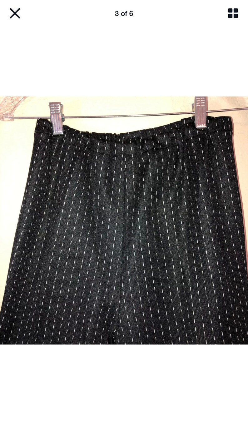 Womens Vintage 60's 70's High Elastic Waist Cuffed Black Bell Bottom Flare Pants image 3